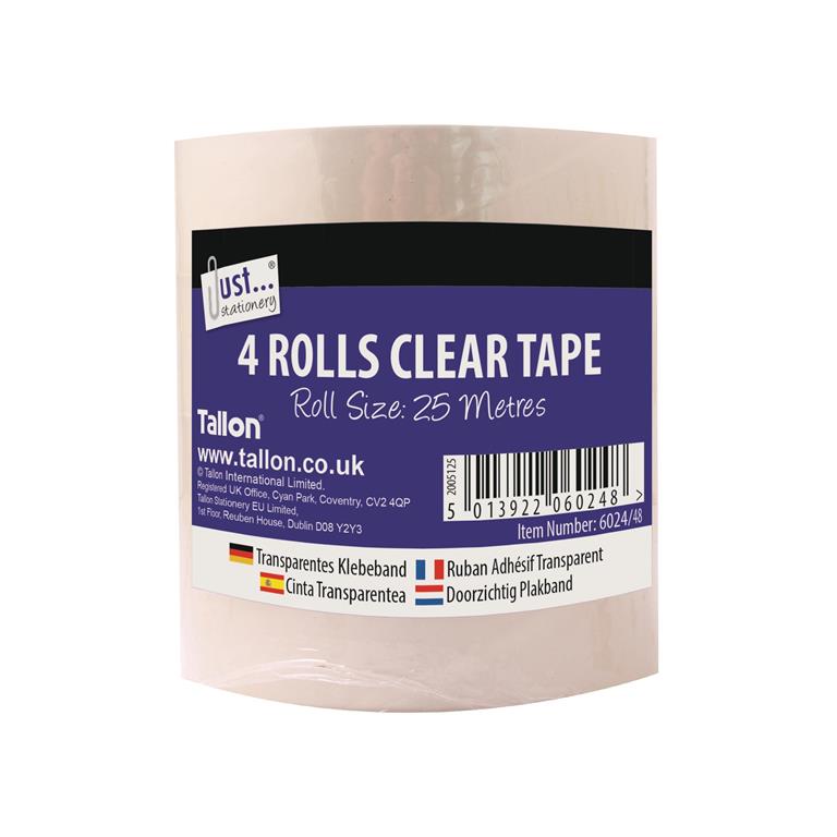 25m Rolls 24mm 4 Pack Clear Tape - Click Image to Close