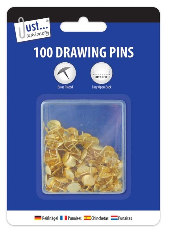 100 Drawing Pins on Blister card - Click Image to Close