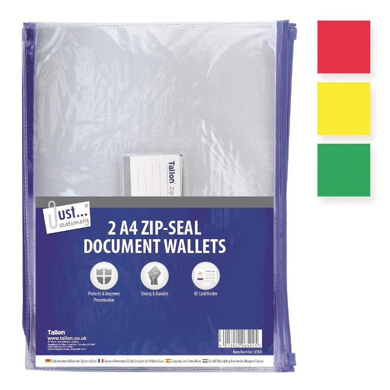 Tallon 2 X A4 Zip Top Document Wallet - Click Image to Close
