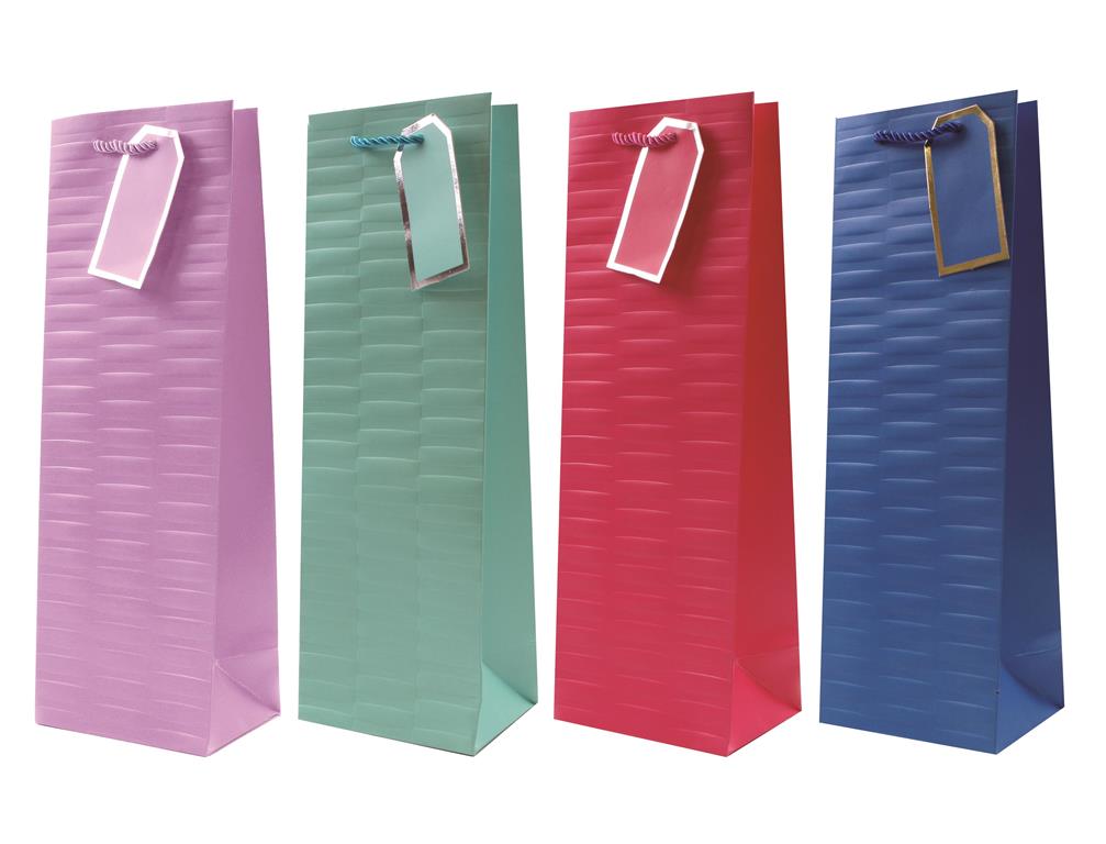 Gift Bag Embossed Brights Bottle 12 X 36 X 8cm (Assorted) m) - Click Image to Close