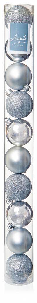 10 x 60mm Silver Multi Finish Baubles - Click Image to Close