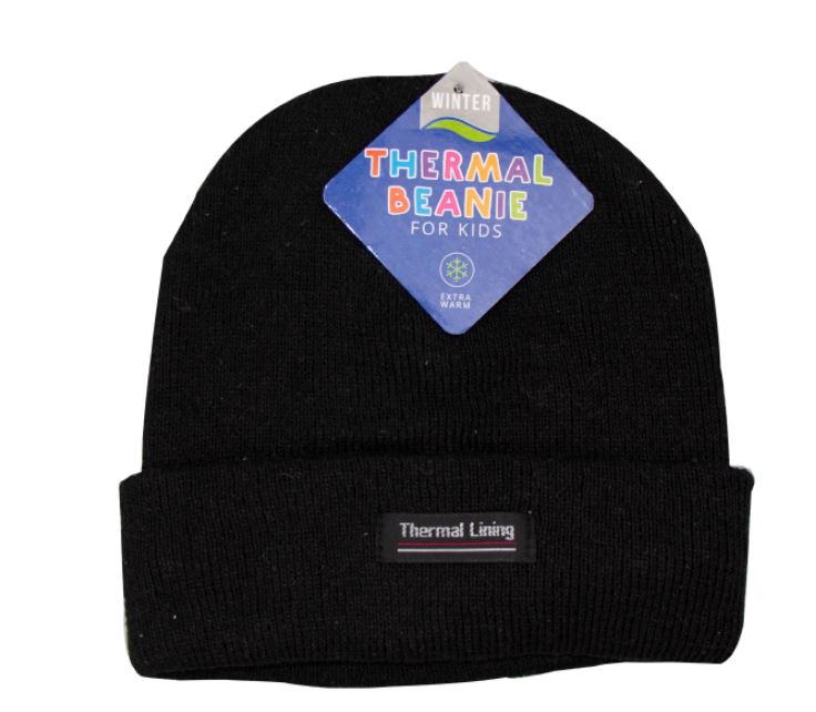 Kids Thermal Lined Plain Beanie Hat - Click Image to Close