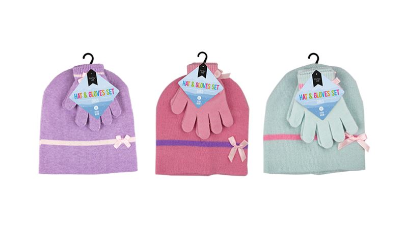 GIRLS BEANIE HAT & GLOVES SET - 3 PIECE - Click Image to Close