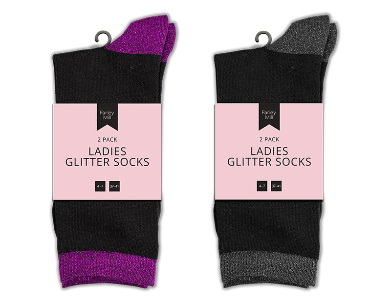 Ladies Lurex Socks 2 Pair - Click Image to Close