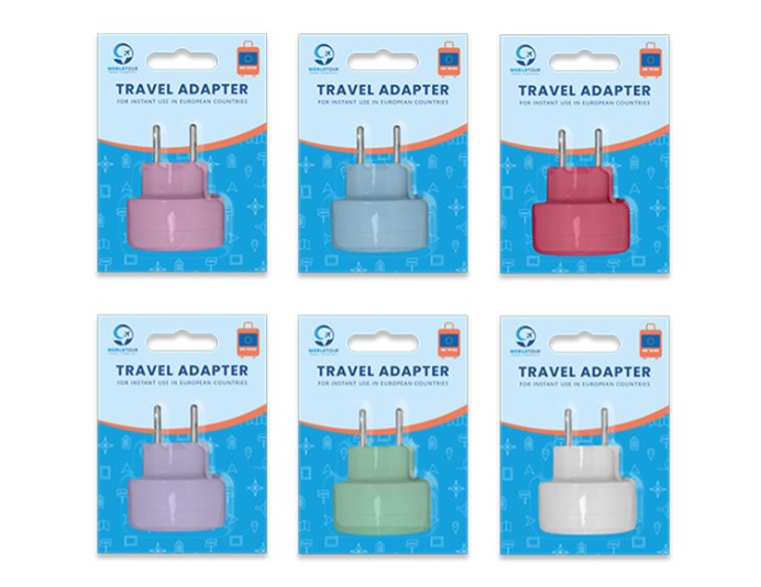 Coloured Travel Adaptor UK to EU - Click Image to Close