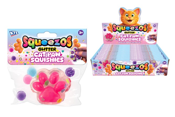 Squeezos Glitter Cat Paw With Bobble Squish Squeeze Toy - Click Image to Close
