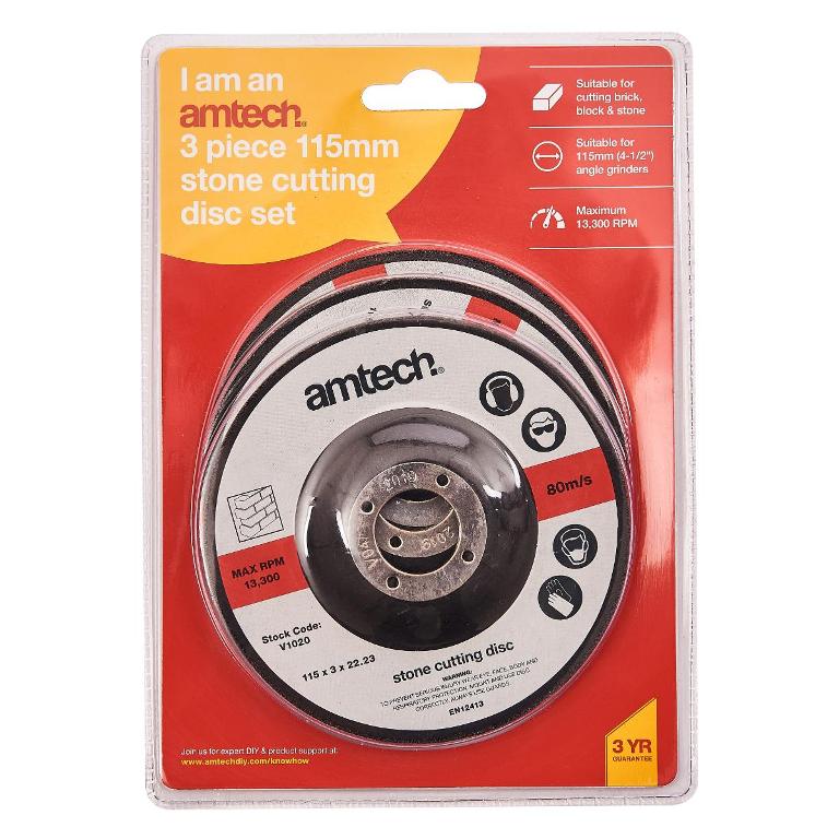 Amtech 3 Pack 115mm Stone Cutting Disc - Click Image to Close