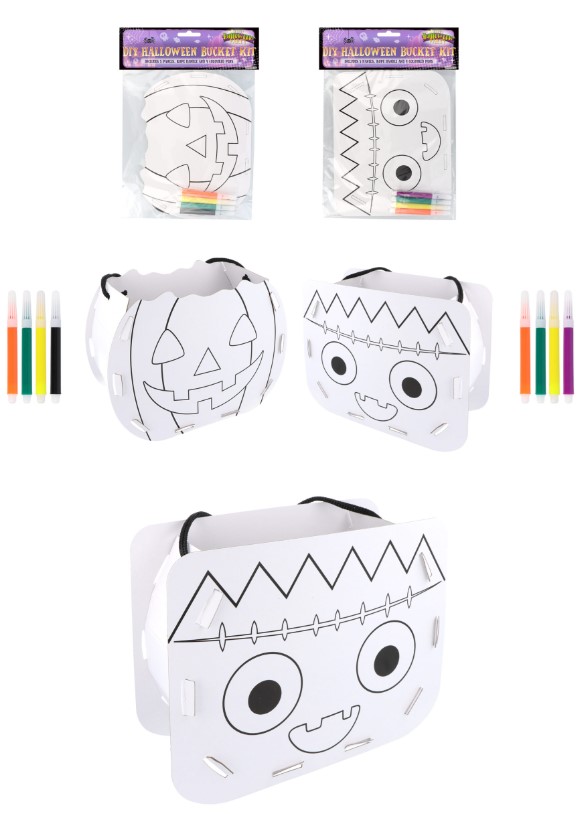 Bucket Halloween Diy Kit 20cm X 15cm With 4 Pens - Click Image to Close