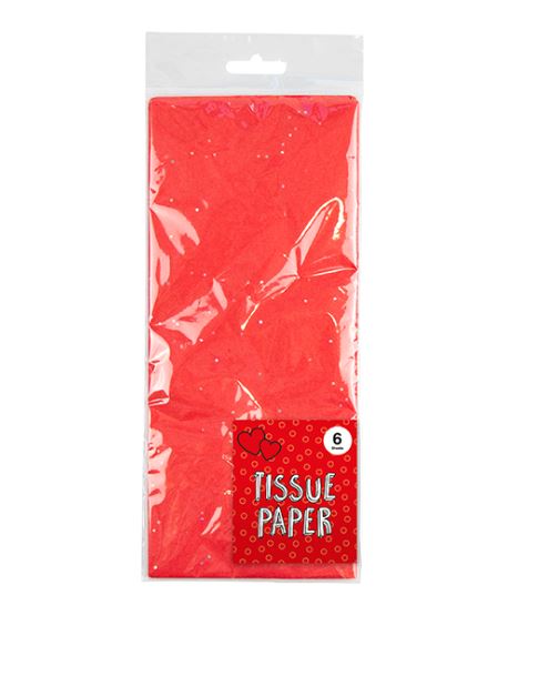 Valentines Day Red Glitter Tissue Paper 6 Sheet - Click Image to Close