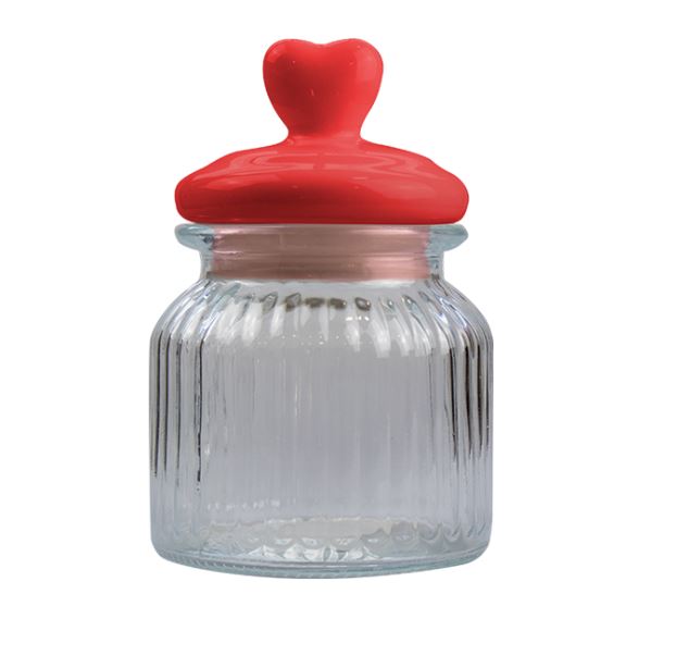 Valentines Day Heart Lid Glass Jar 670ml - Click Image to Close