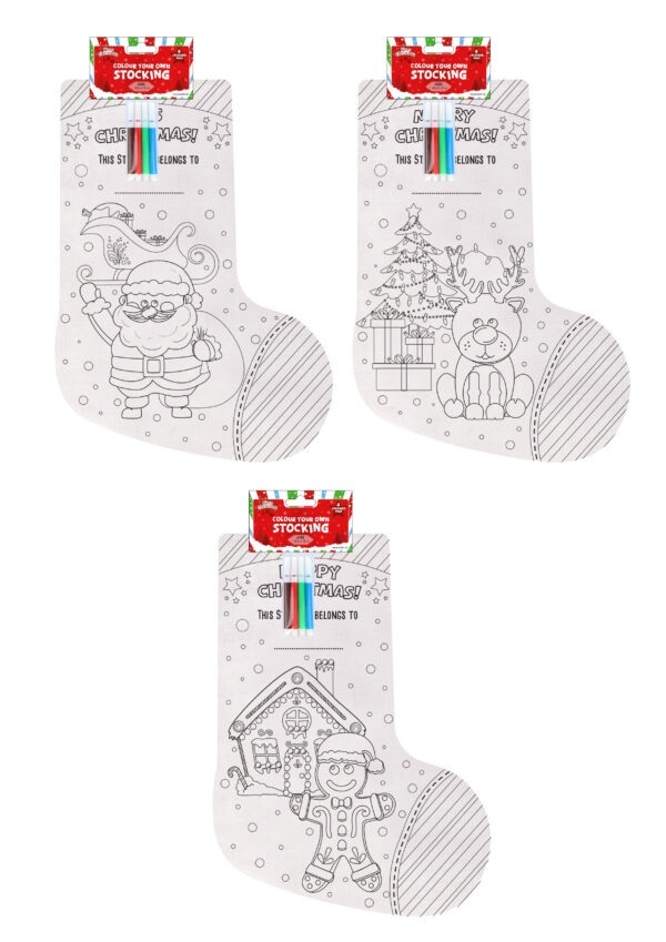 Christmas Colour-Your-Own Stocking 36cm x 15cm ( Assorted ) - Click Image to Close