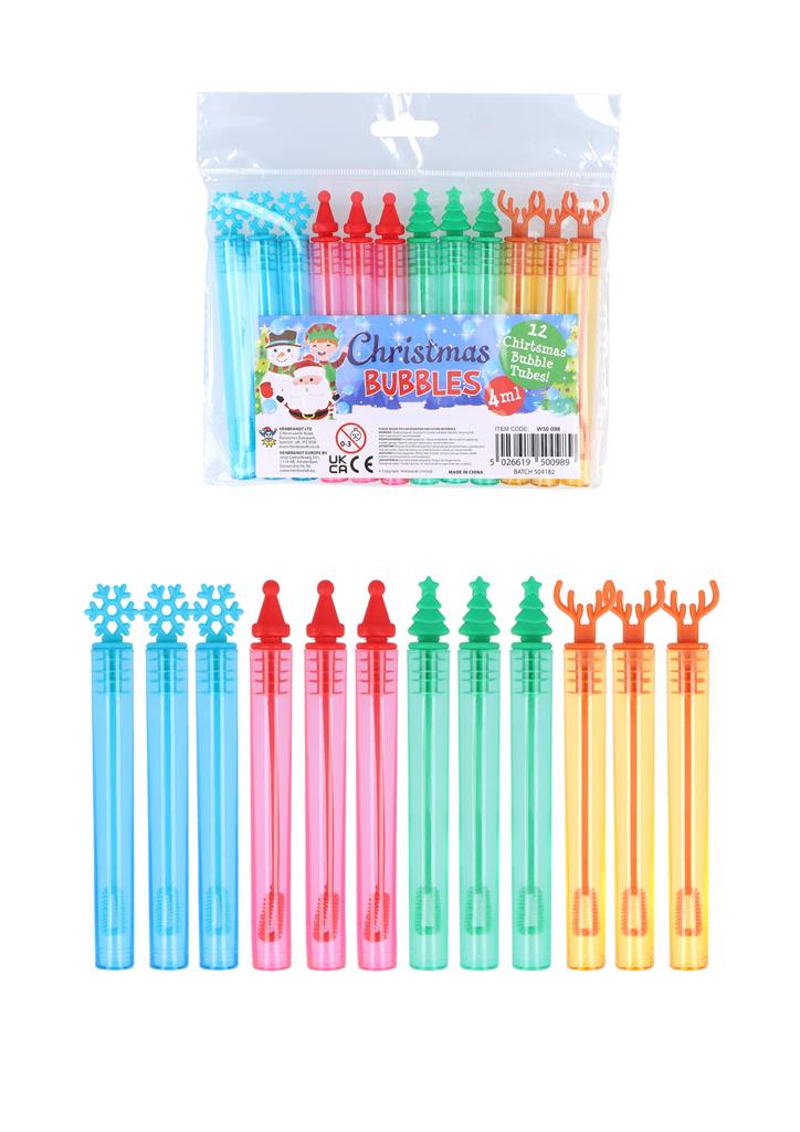 Christmas Assorted Mini 4ml Party Bubble Tubes 12 Pack - Click Image to Close