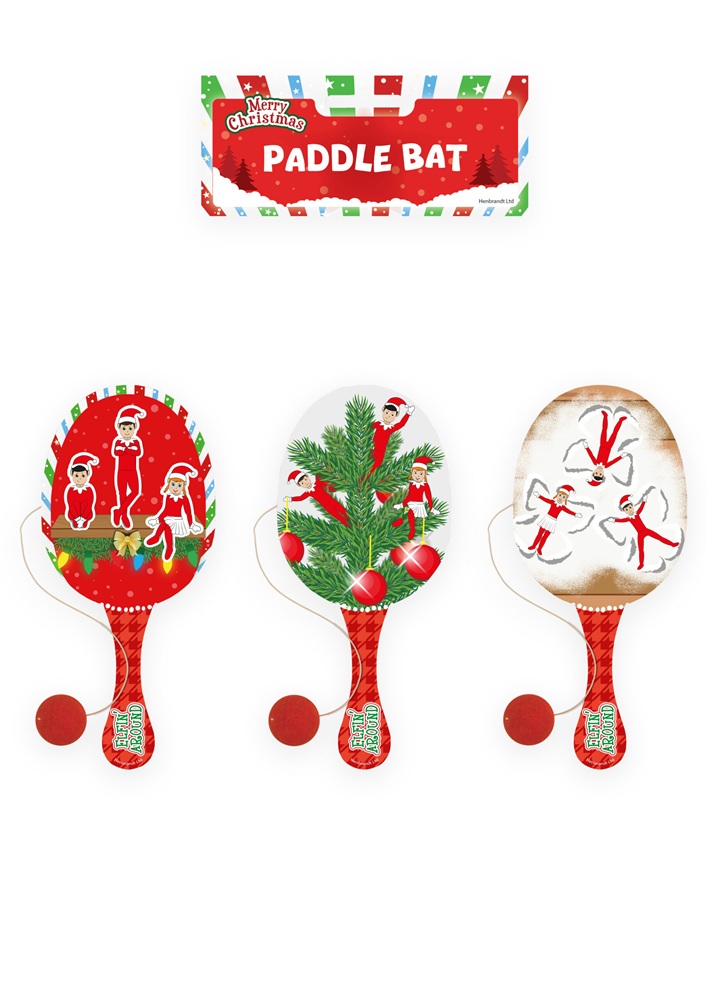 Christmas Elf Elfin Around Wooden Paddle Bat and Ball Game - Click Image to Close