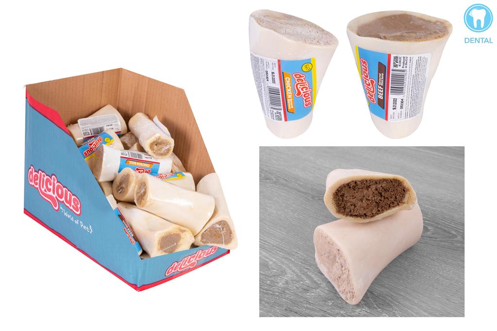 Filled Bone Dog Treat Chicken/Beef Flavour - Click Image to Close