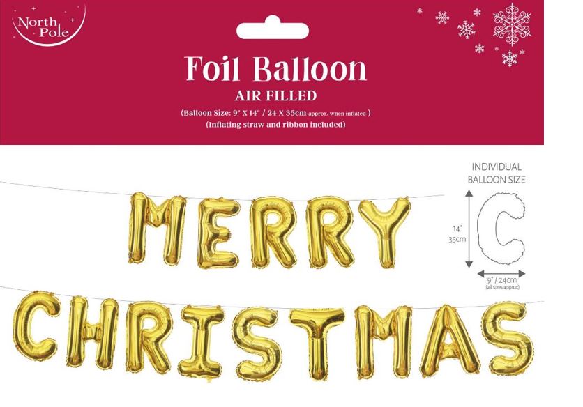 Christmas Foil Letters Balloon Gold - Click Image to Close