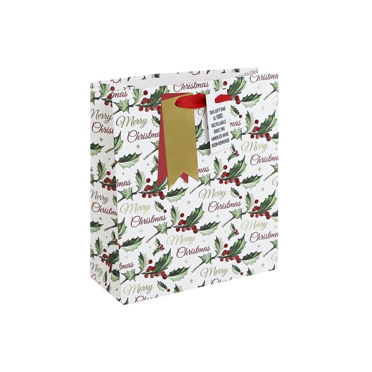 Christmas Holly Script Medium Bag(215mm x 253mm x 102mm) - Click Image to Close