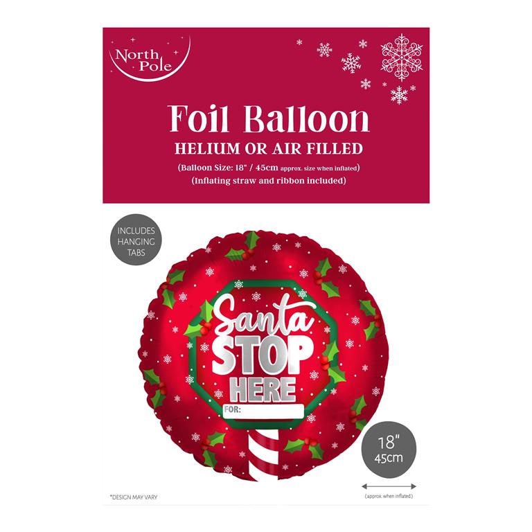 Christmas 18" Santa Stop Here Foil Balloon - Click Image to Close