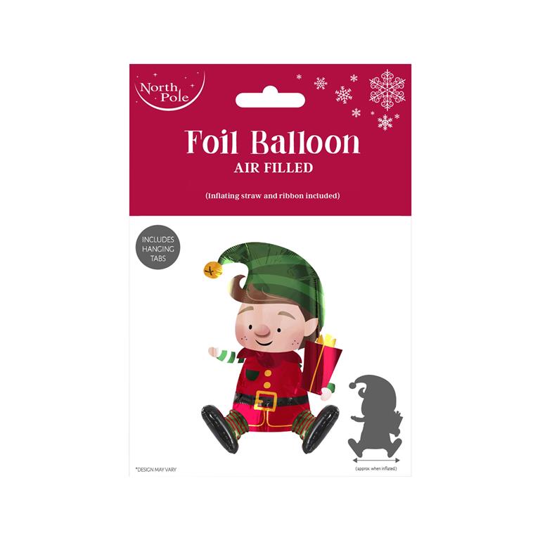 Christmas Elf Sitting Foil Balloon 47X48Cm - Click Image to Close