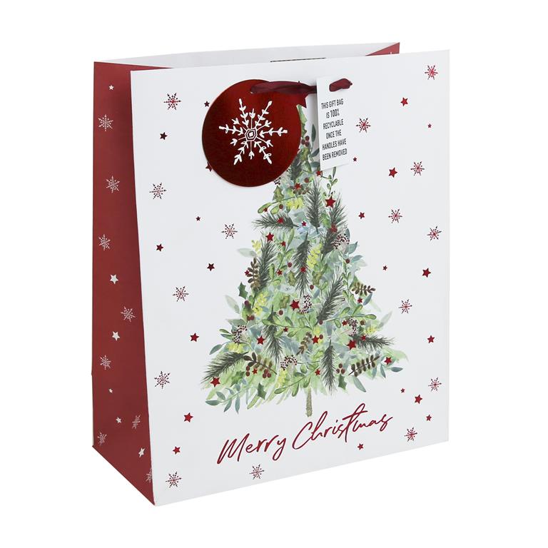 Christmas Xmas Tree White Kraft Large Bag ( 265mm x 330mm x 140m - Click Image to Close