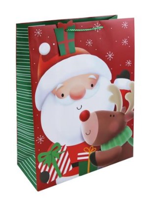 Cute Santa Reindeer Xl Gift Bag - Click Image to Close