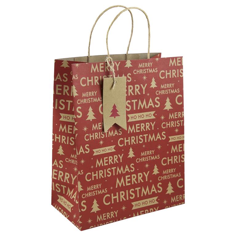 Christmas Red Kraft Text Large Bag ( Merry Christmas) - Click Image to Close