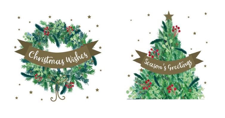 Wreath/Tree 12pk White Kraft Card - Click Image to Close