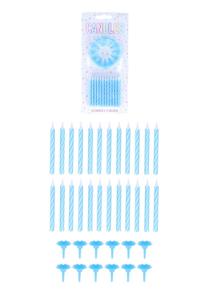 Blue Party Candles with 12 Holders (6cm) 24-Pack - Click Image to Close