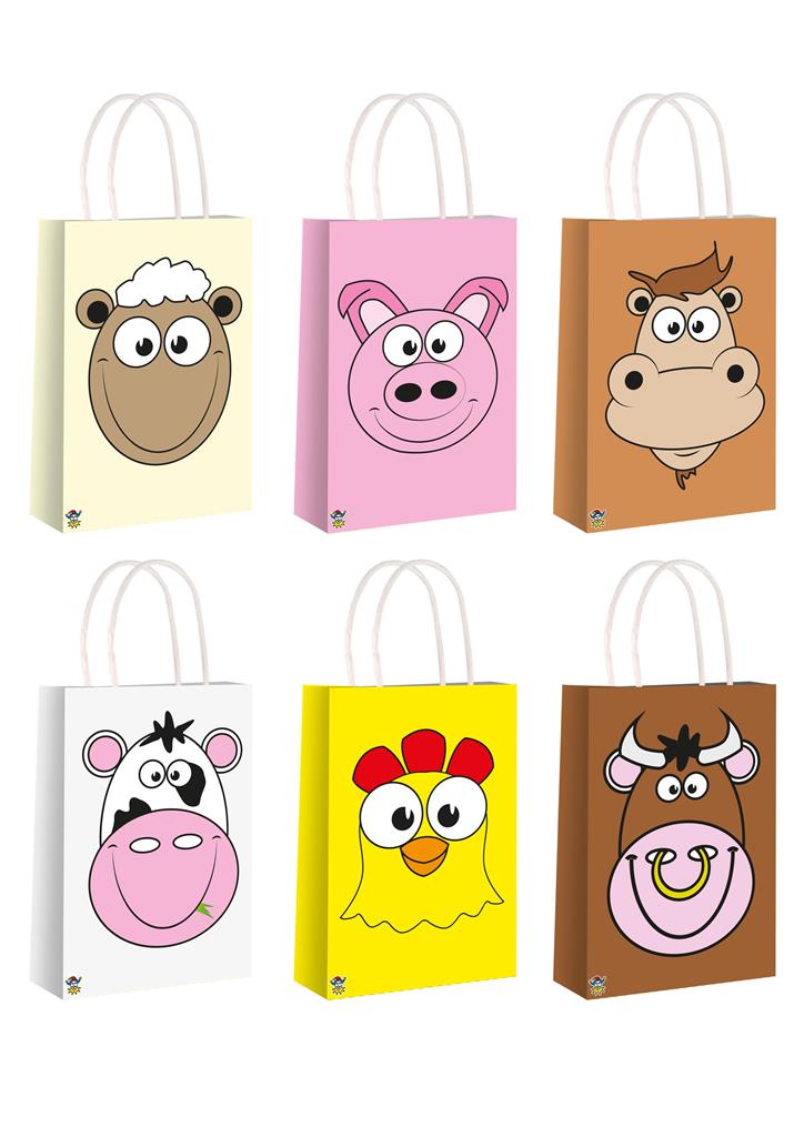 Assorted Farm Face Bag With Handle 14 X 21 X 7cm - Click Image to Close