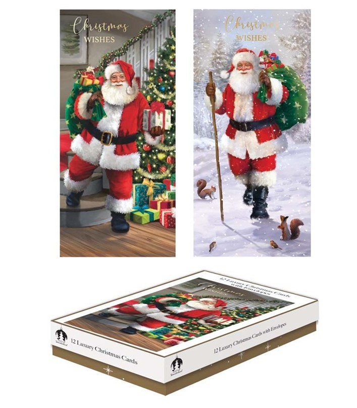 Christmas Cards 12 Slim Boxed Traditional Santa - Click Image to Close