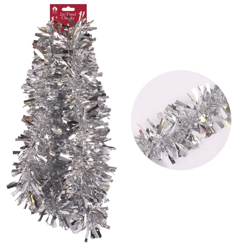 Christmas Tinsel Xmas 2m Fine Cut Silver - Click Image to Close