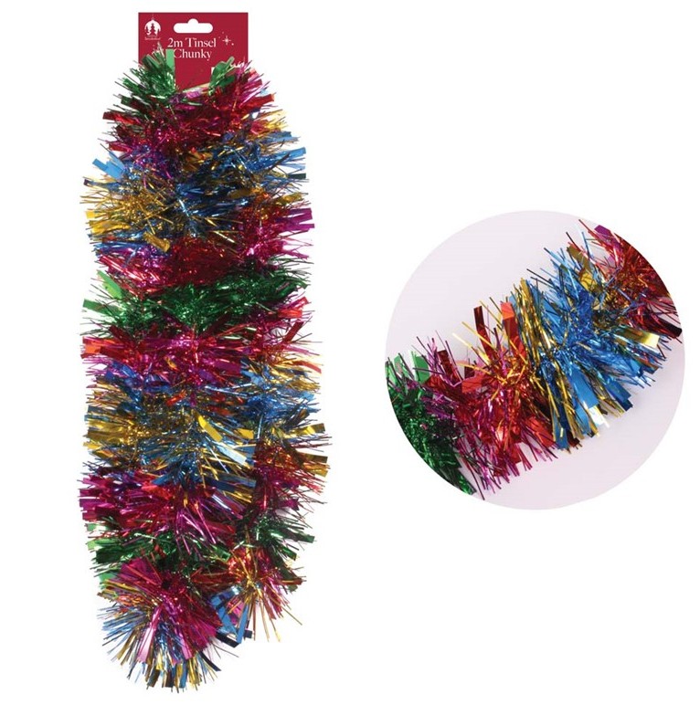 Christmas Tinsel Xmas 2m Fine Cut Multi Coloured - Click Image to Close