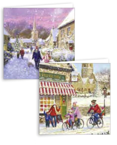 Square Village Scene Card Pack Of 10 - Click Image to Close