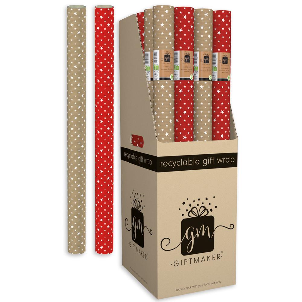 Christmas Kraft Star Wrapping Paper 2m - Click Image to Close