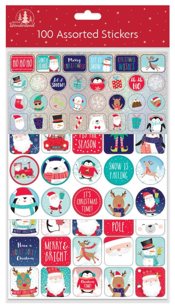 Christmas Assorted Stickers 100 Pack - Click Image to Close