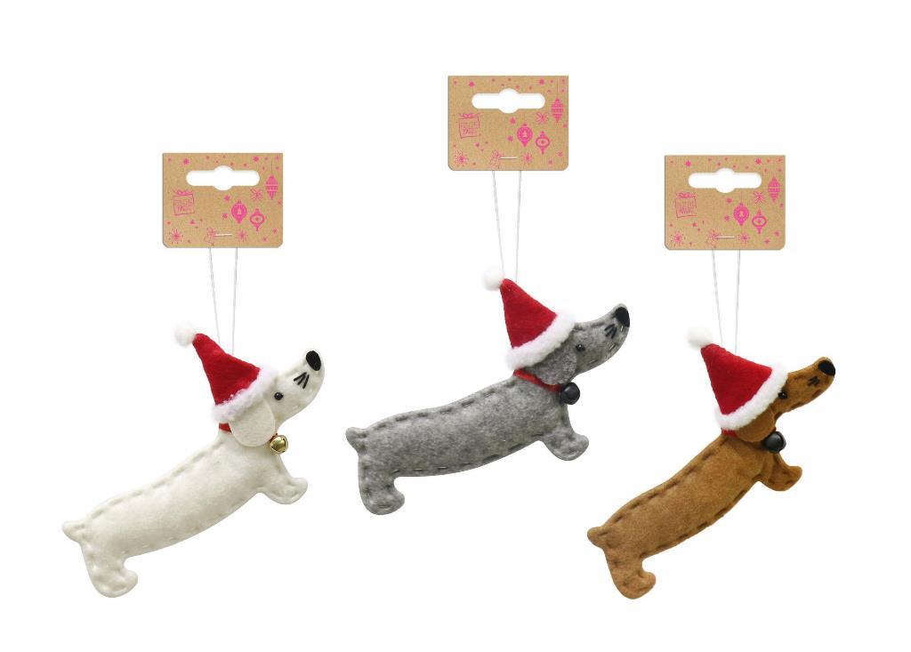 Christmas Hanging Felt Dachshund 15cm x 10cm - Click Image to Close