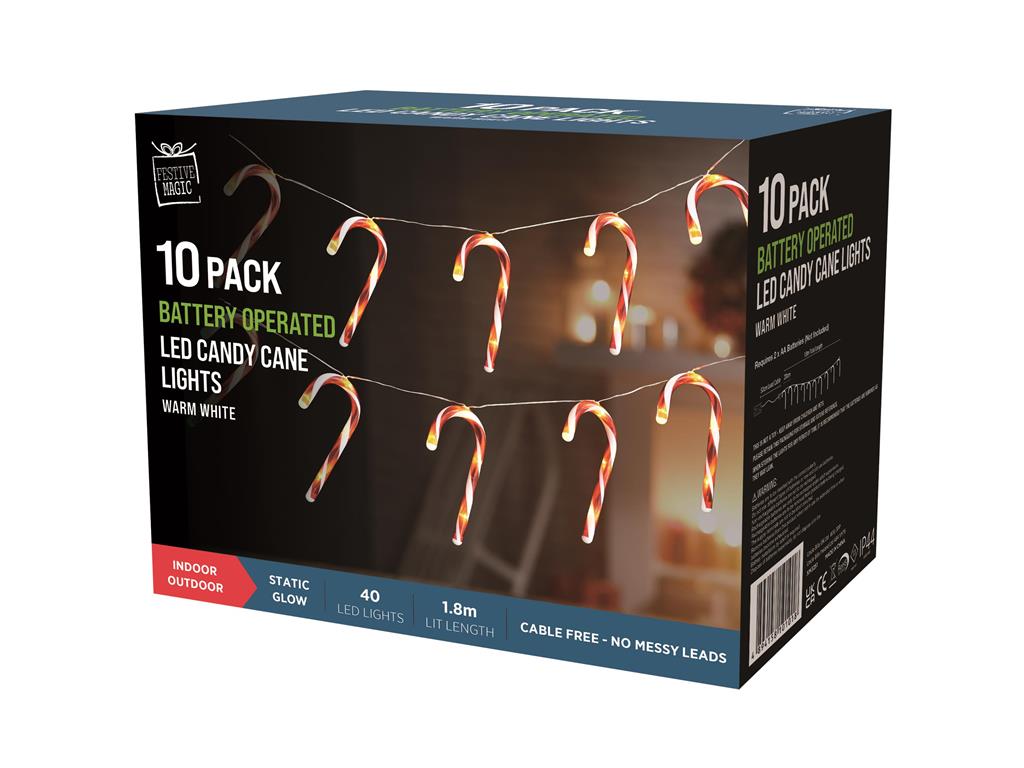 Led Candy Canes Lights 10 Pack - Click Image to Close
