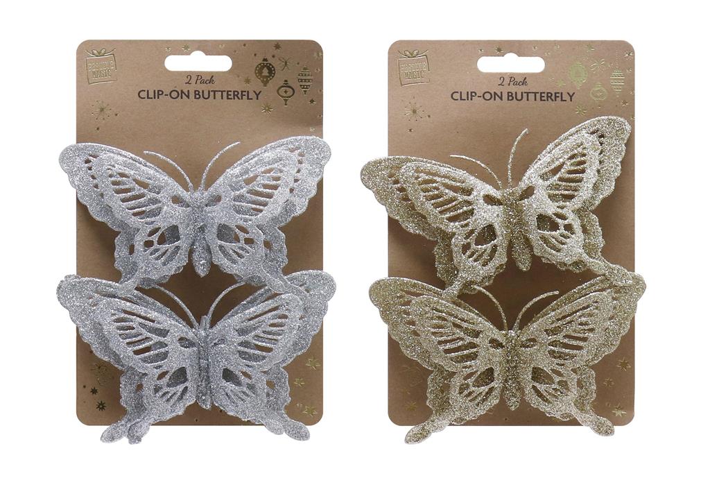 Clip-On Glitter Butterfly 2Pc - Click Image to Close