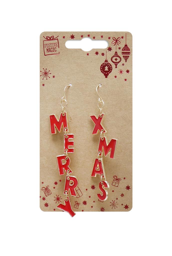 Metal Merry Xmas Dangly Earrings - Click Image to Close