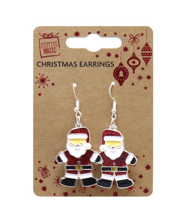 Metal Santa Dangly Earrings - Click Image to Close