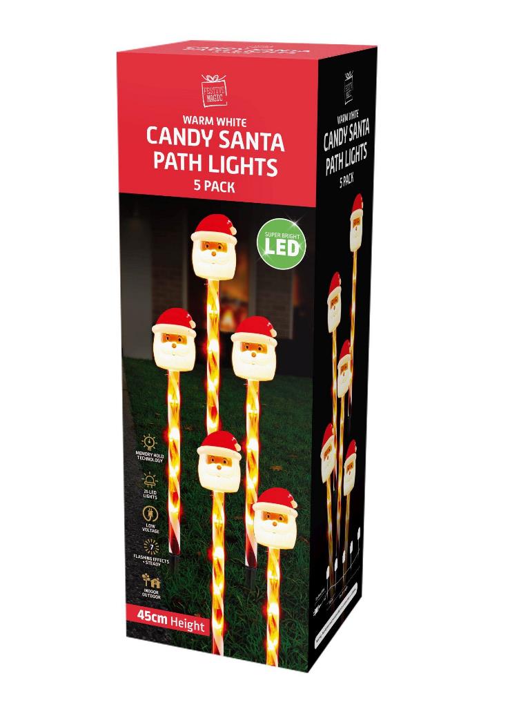Led Santa Head Candy Path Lights 5 Pack - Click Image to Close
