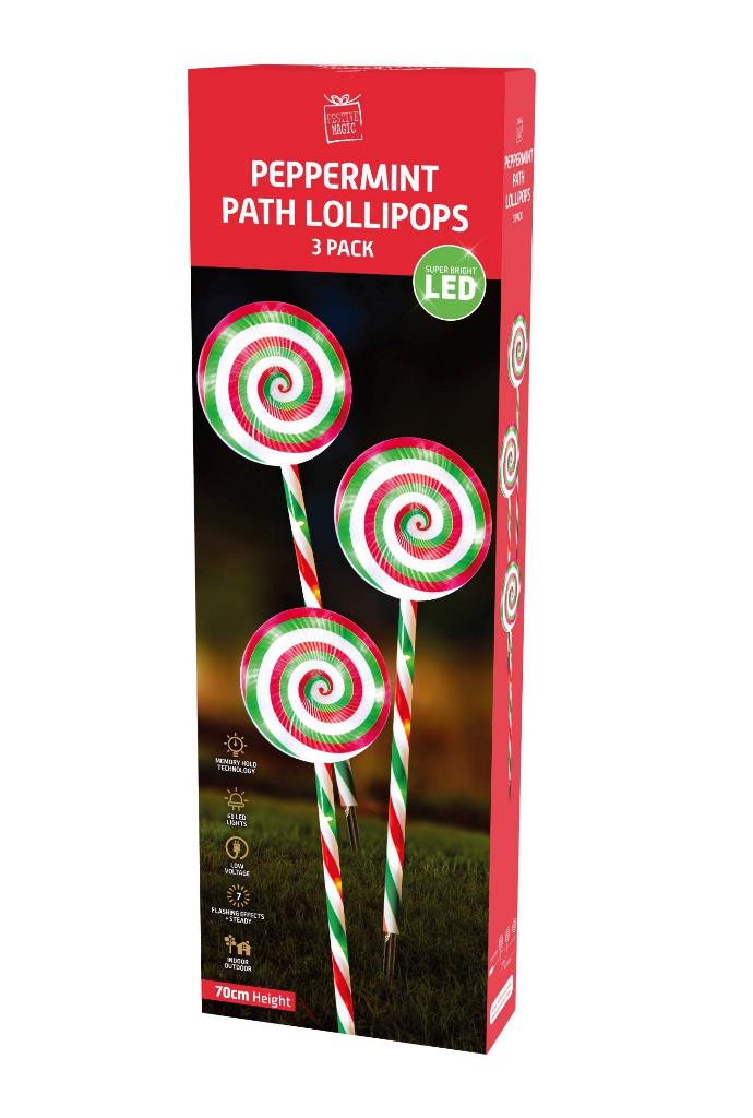 Led Peppermint Lolippop Path Lights 3Pc Flash - Click Image to Close