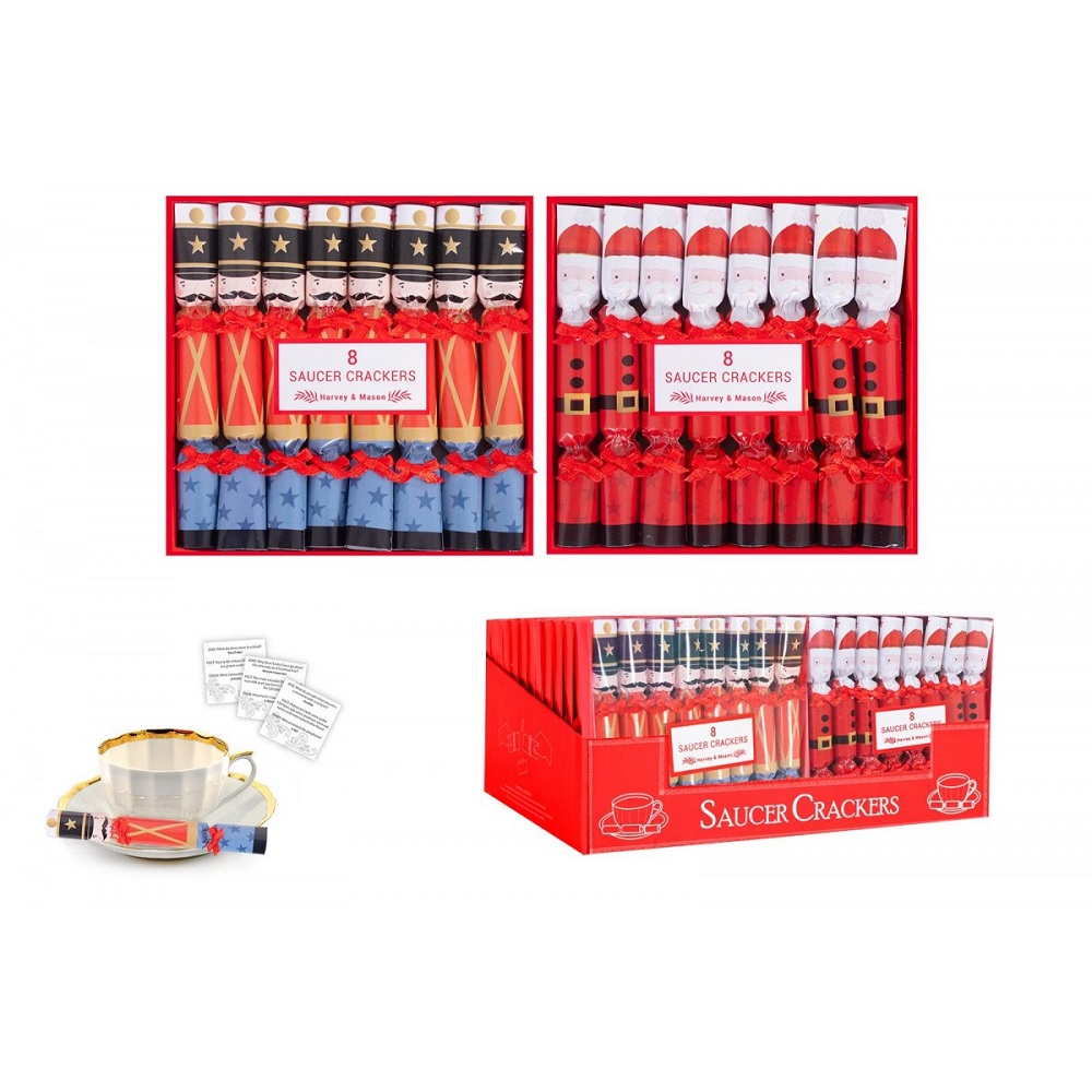 Harvey & Mason Christmas Character Saucer Crackers 8 Pack - Click Image to Close