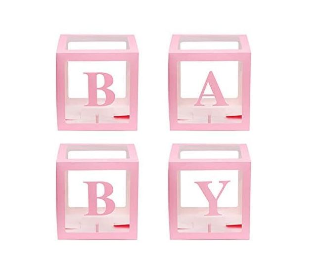 Set Of 4 Pink Baby Balloon Boxes 30cm X 30cm - Click Image to Close