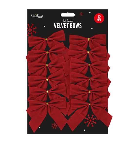 Red Velvet Christmas Bows 12 Pack - Click Image to Close