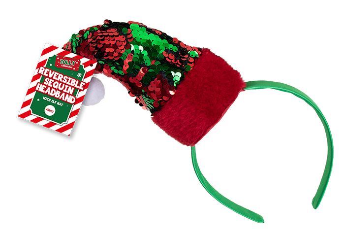 Reversible Sequin Elf Hat Headband - Click Image to Close