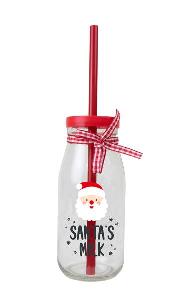 Christmas Glass Milk Bottle - Click Image to Close