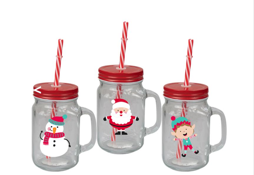 Christmas Mason Jar With Straw - Click Image to Close