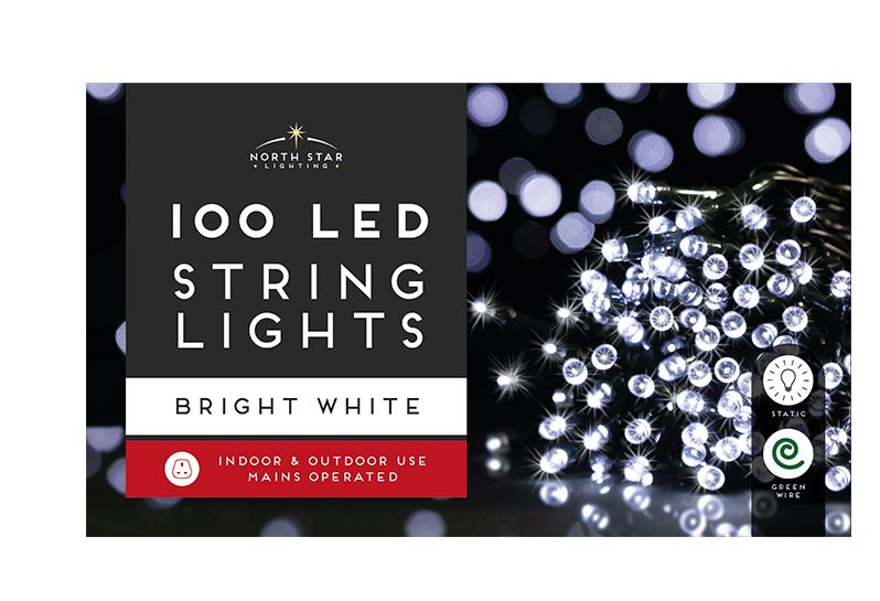 100 LED STATIC MAIN OPERATED CHRITSMAS LIGHTS BRIGHT WHITE - Click Image to Close