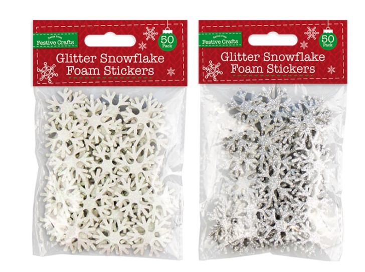 Glitter Snowflake Foam Stickers 50Pack - Click Image to Close