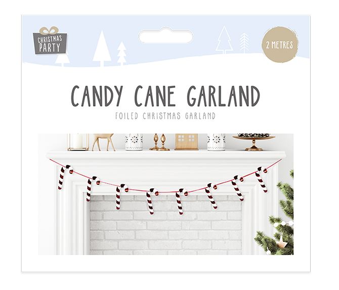 Foiled Candy Cane Garland 2M - Click Image to Close